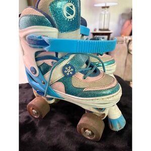 Sulifeel Kids Adjustable Roller‎ Skates Teal Glitter Pink Snowflake Size 13C-3Y